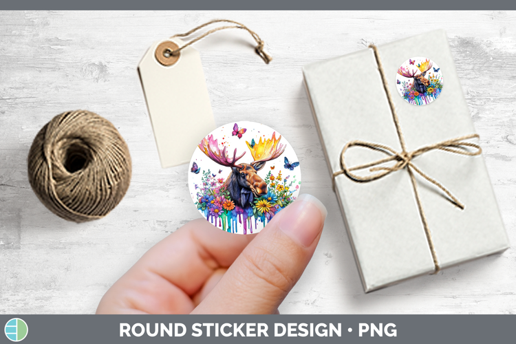 Woodland Rainbow Splash Moose Stickers | Round Labels Design