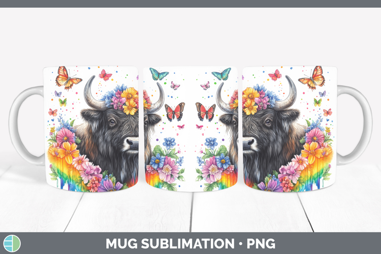 Musk Ox Mug Wrap Woodland Rainbow Splash Sublimation Coffee