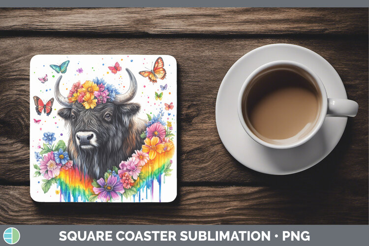 GorgeousWoodland Rainbow Splash Square Coaster design.
