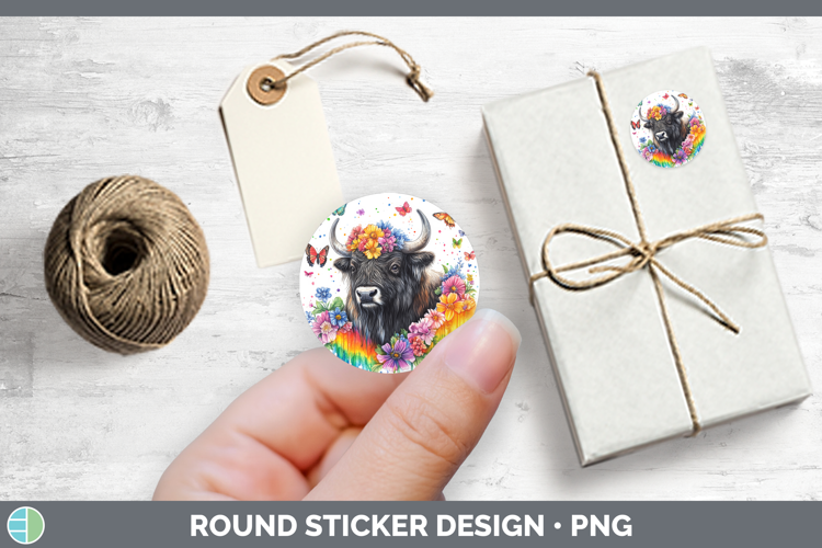 Woodland Rainbow Splash Musk Ox Stickers | Round Labels Desi