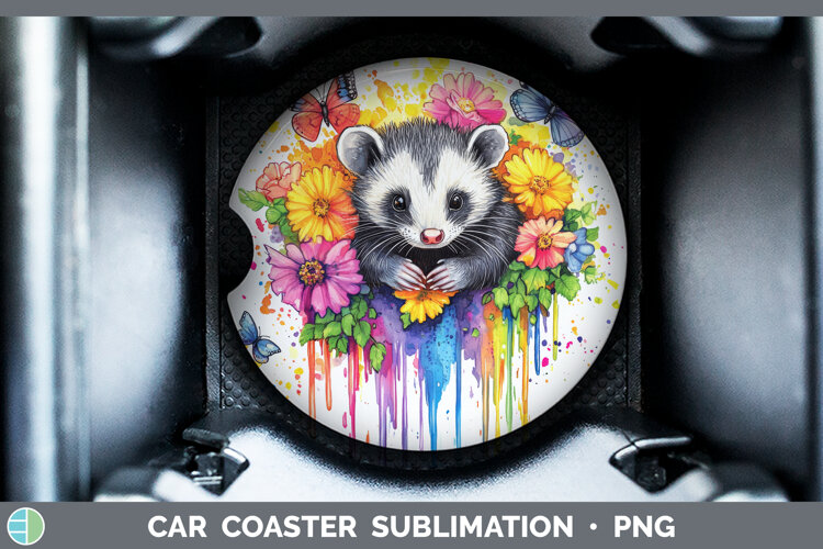 GorgeousWoodland Rainbow Splash Car Coaster design.