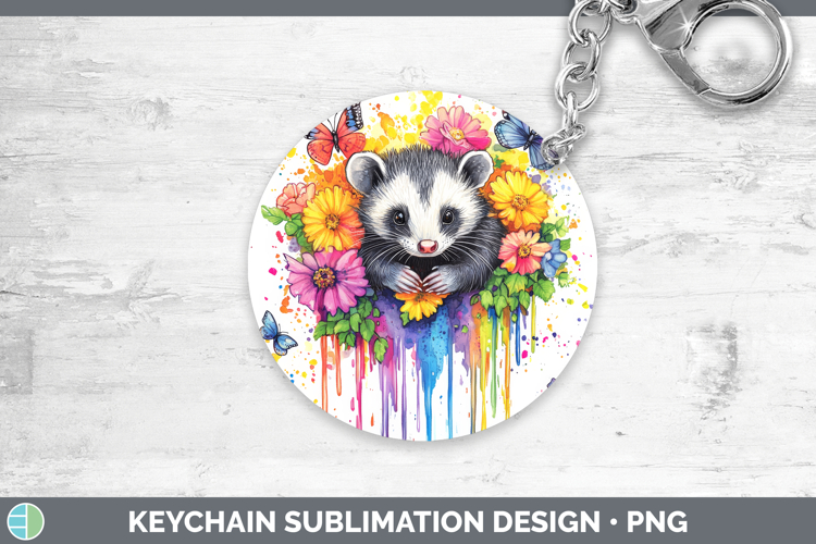 Opossum Keychain Woodland Rainbow Splash Sublimation Keyring