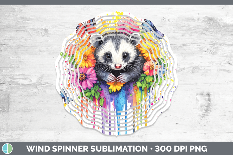 Opossum Wind Spinner Woodland Rainbow Splash Sublimation Spi