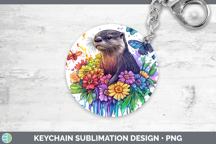 Otter Keychain Woodland Rainbow Splash Sublimation Keyring D