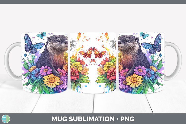 Otter Mug Wrap Woodland Rainbow Splash Sublimation Coffee Cu