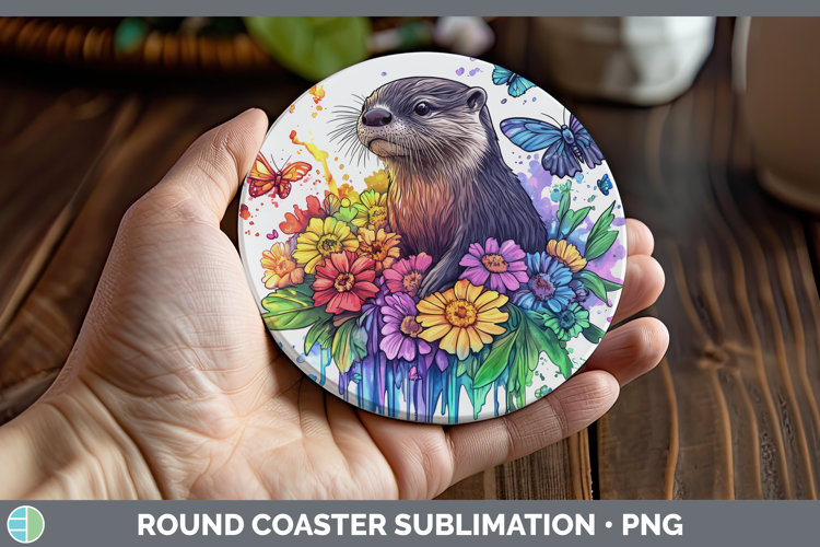 Otter Round Coaster Woodland Rainbow Splash Sublimation Coas