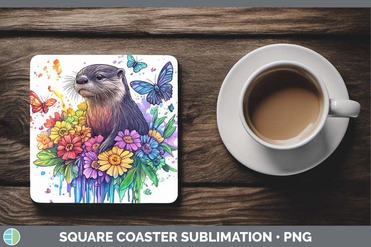 Otter Square Coaster Woodland Rainbow Splash Sublimation Coa