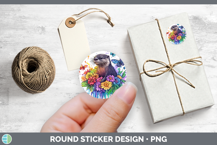 Woodland Rainbow Splash Otter Stickers | Round Labels Design