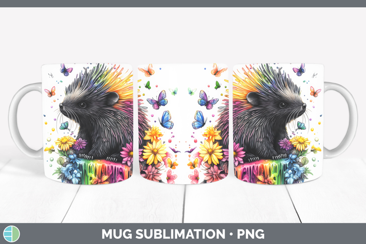 Porcupine Mug Wrap Woodland Rainbow Splash Sublimation Coffe