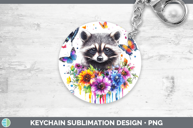 Raccoon Keychain Woodland Rainbow Splash Sublimation Keyring