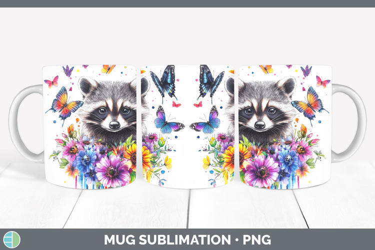 Raccoon Mug Wrap Woodland Rainbow Splash Sublimation Coffee