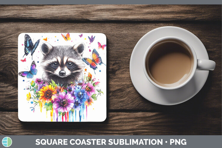 GorgeousWoodland Rainbow Splash Square Coaster design.