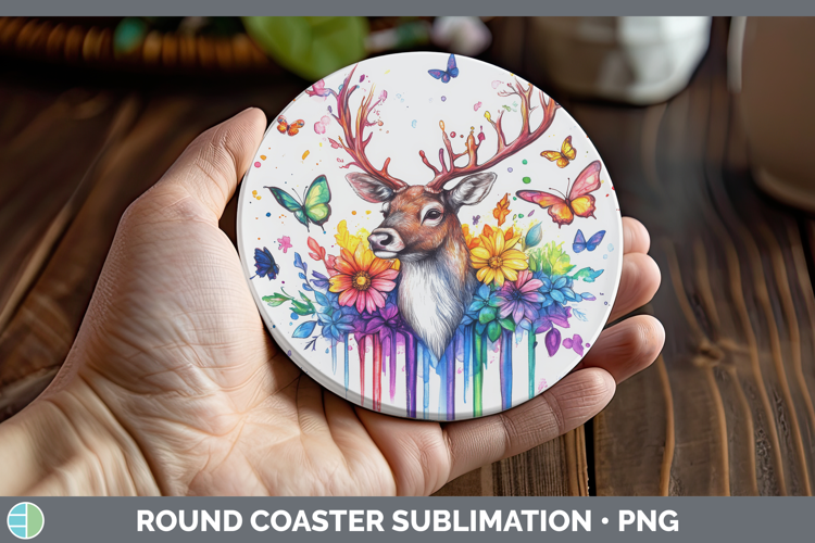 Reindeer Round Coaster Woodland Rainbow Splash Sublimation C