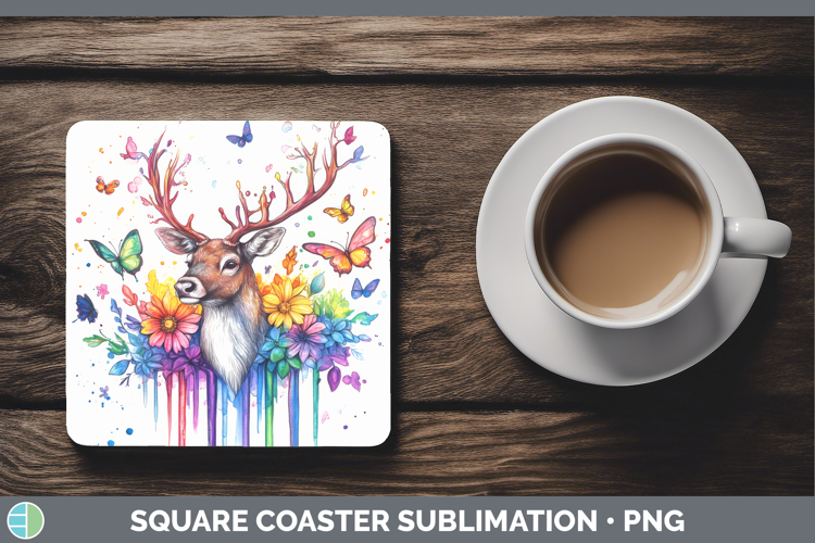 Reindeer Square Coaster Woodland Rainbow Splash Sublimation