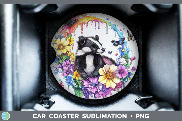 Skunk Car Coaster Woodland Rainbow Splash Sublimation Desig