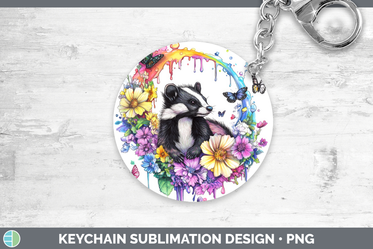 Skunk Keychain Woodland Rainbow Splash Sublimation Keyring D