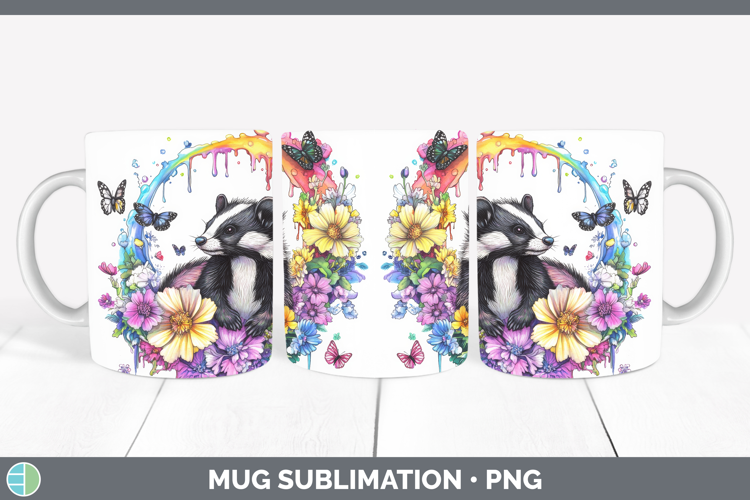 Skunk Mug Wrap Woodland Rainbow Splash Sublimation Coffee Cu