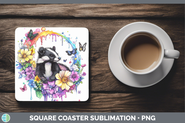 Skunk Square Coaster Woodland Rainbow Splash Sublimation Coa