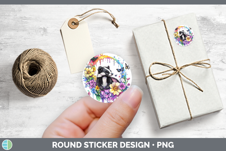 Woodland Rainbow Splash Skunk Stickers | Round Labels Design