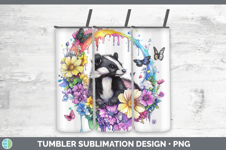 Skunk Tumbler Woodland Rainbow Splash Sublimation 20 oz Skin