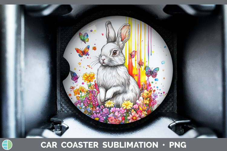 Snowshoe Hare Car Coaster Woodland Rainbow Splash Sublimatio