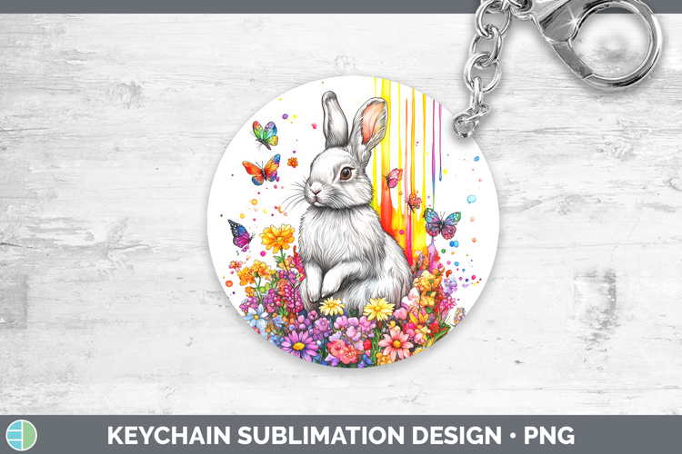 Snowshoe Hare Keychain Woodland Rainbow Splash Sublimation K