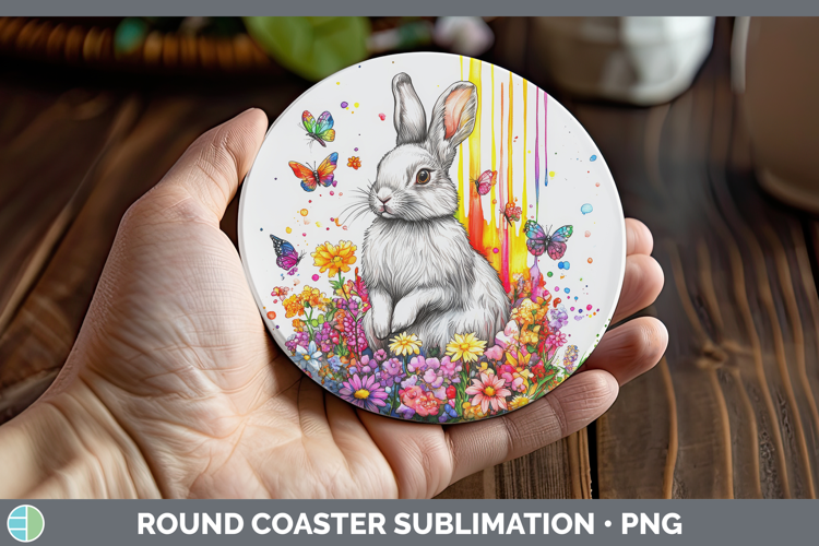 Snowshoe Hare Round Coaster Woodland Rainbow Splash Sublimat
