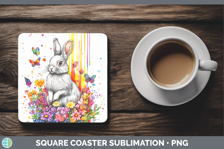 Snowshoe Hare Square Coaster Woodland Rainbow Splash Sublima