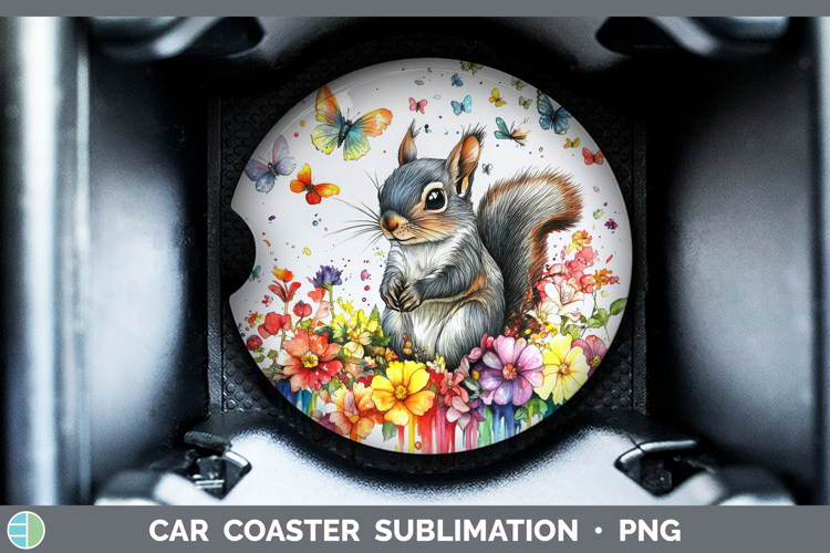 Squirrel Car Coaster Woodland Rainbow Splash Sublimation De