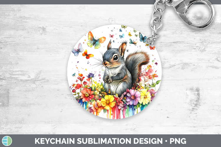 Squirrel Keychain Woodland Rainbow Splash Sublimation Keyrin