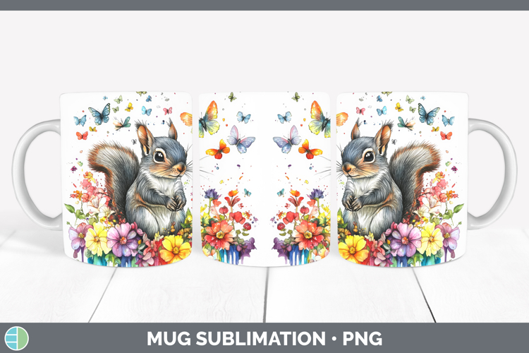 Squirrel Mug Wrap Woodland Rainbow Splash Sublimation Coffee