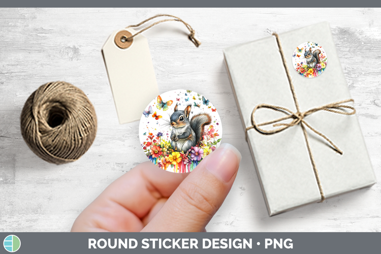 Woodland Rainbow Splash Squirrel Stickers | Round Labels Des