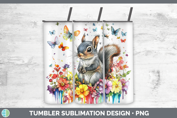 Squirrel Tumbler Woodland Rainbow Splash Sublimation 20 oz S