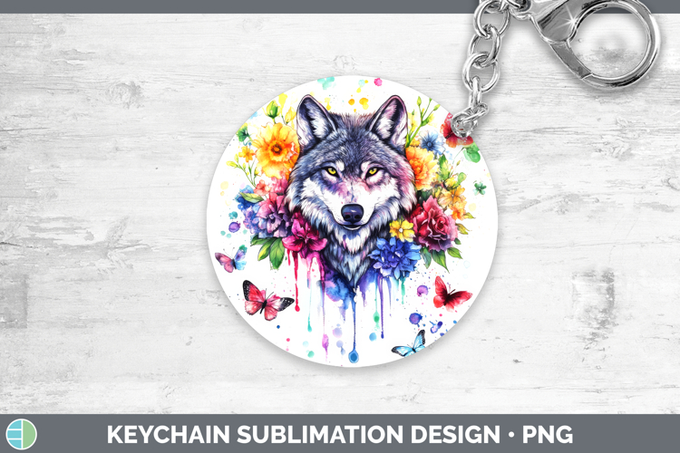 Wolf Keychain Woodland Rainbow Splash Sublimation Keyring De