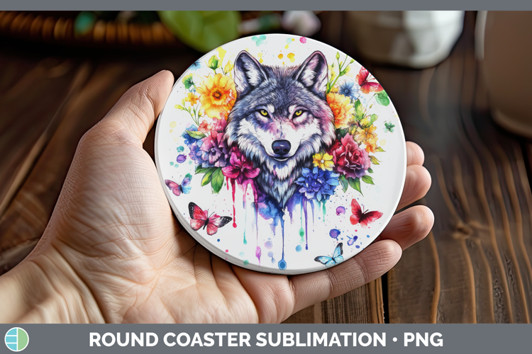 Wolf Round Coaster Woodland Rainbow Splash Sublimation Coast