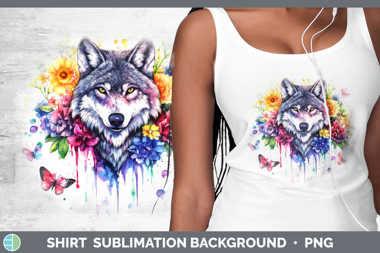 Wolf Shirt Woodland Rainbow Splash Sublimation Background De