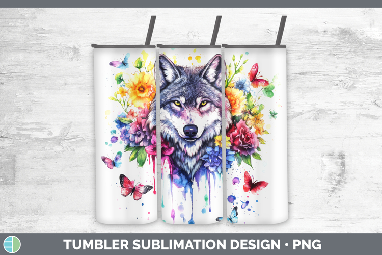 Wolf Tumbler Woodland Rainbow Splash Sublimation 20 oz Skinn