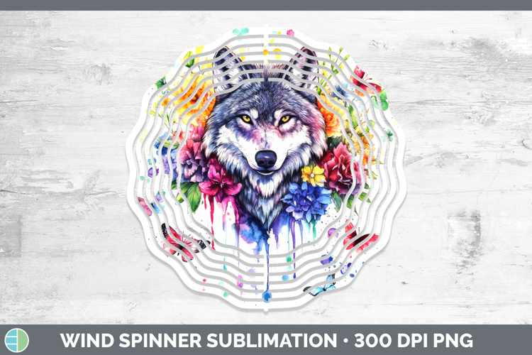 Wolf Wind Spinner Woodland Rainbow Splash Sublimation Spinne