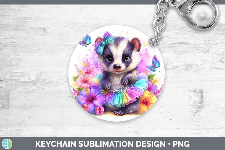 Woodland Rainbow Summer Badger Keychain Sublimation Keyring