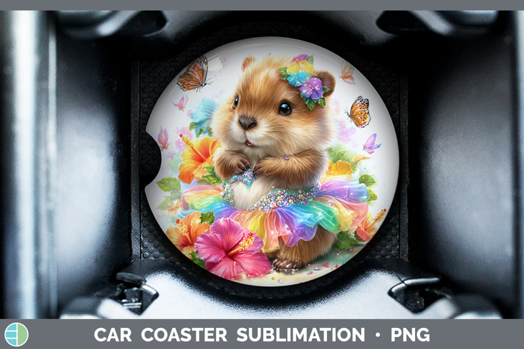 Woodland Rainbow Summer Beaver Car Coaster Sublimation Desi