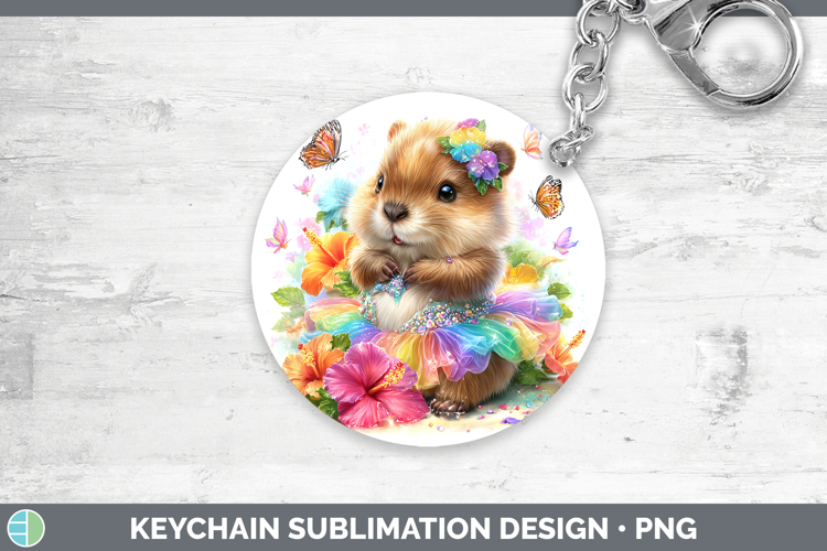 Woodland Rainbow Summer Beaver Keychain Sublimation Keyring