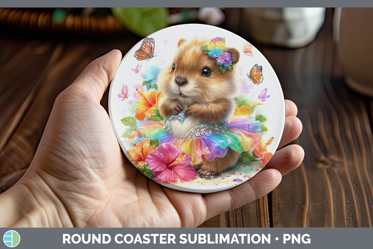 Woodland Rainbow Summer Beaver Round Coaster Sublimation Coa