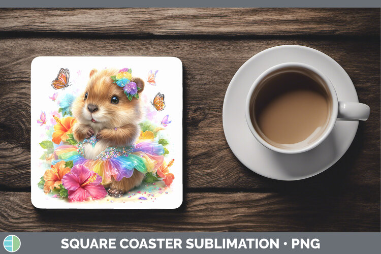 GorgeousWoodland Rainbow Summer Square Coaster design.