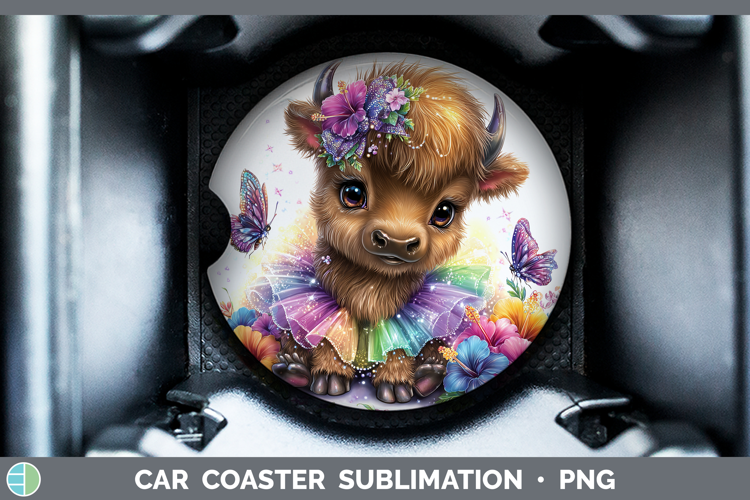 Woodland Rainbow Summer Bison Car Coaster Sublimation Desig