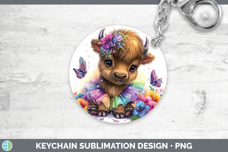 Woodland Rainbow Summer Bison Keychain Sublimation Keyring D