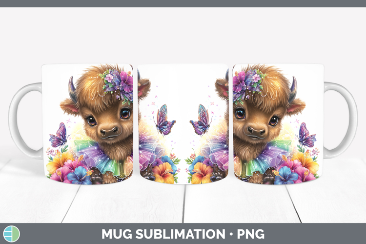 Woodland Rainbow Summer Bison Mug Wrap Sublimation Coffee Cu