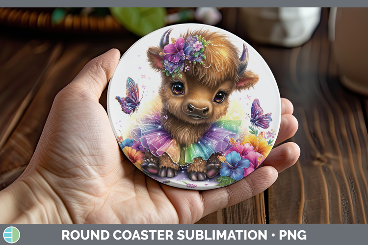 Woodland Rainbow Summer Bison Round Coaster Sublimation Coas