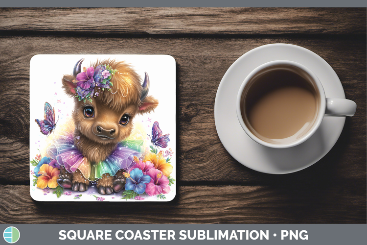 Woodland Rainbow Summer Bison Square Coaster Sublimation Coa