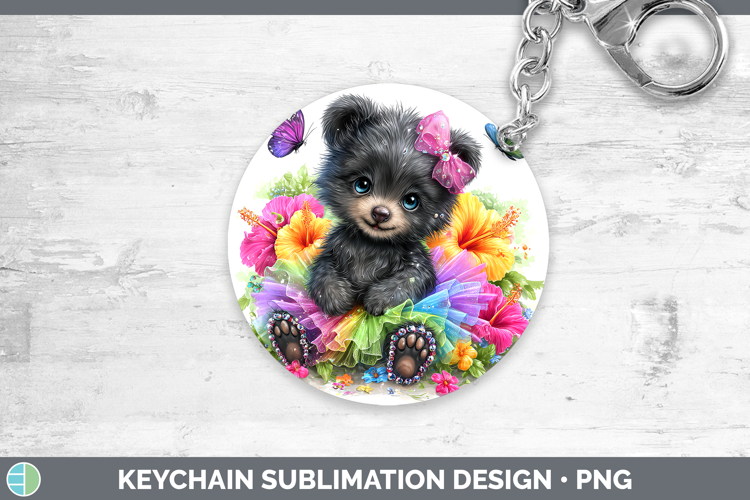 Woodland Rainbow Summer Black Bear Keychain Sublimation Keyr