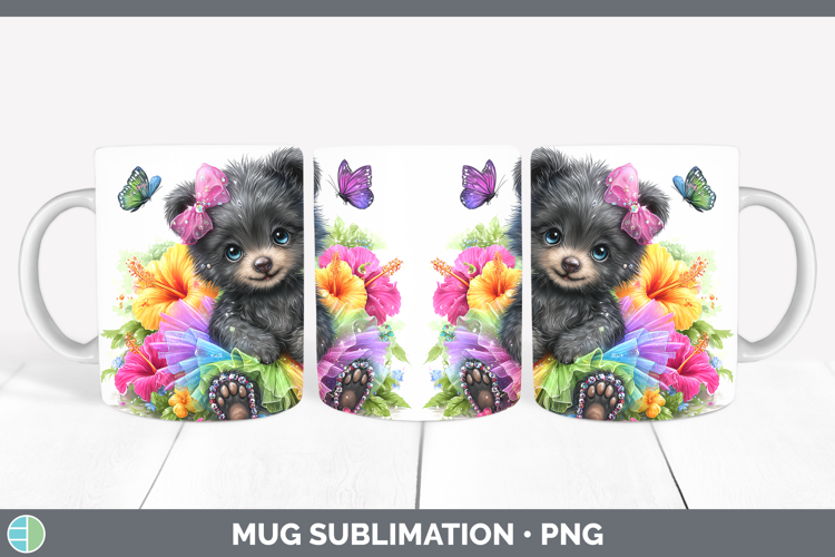 Woodland Rainbow Summer Black Bear Mug Wrap Sublimation Coff